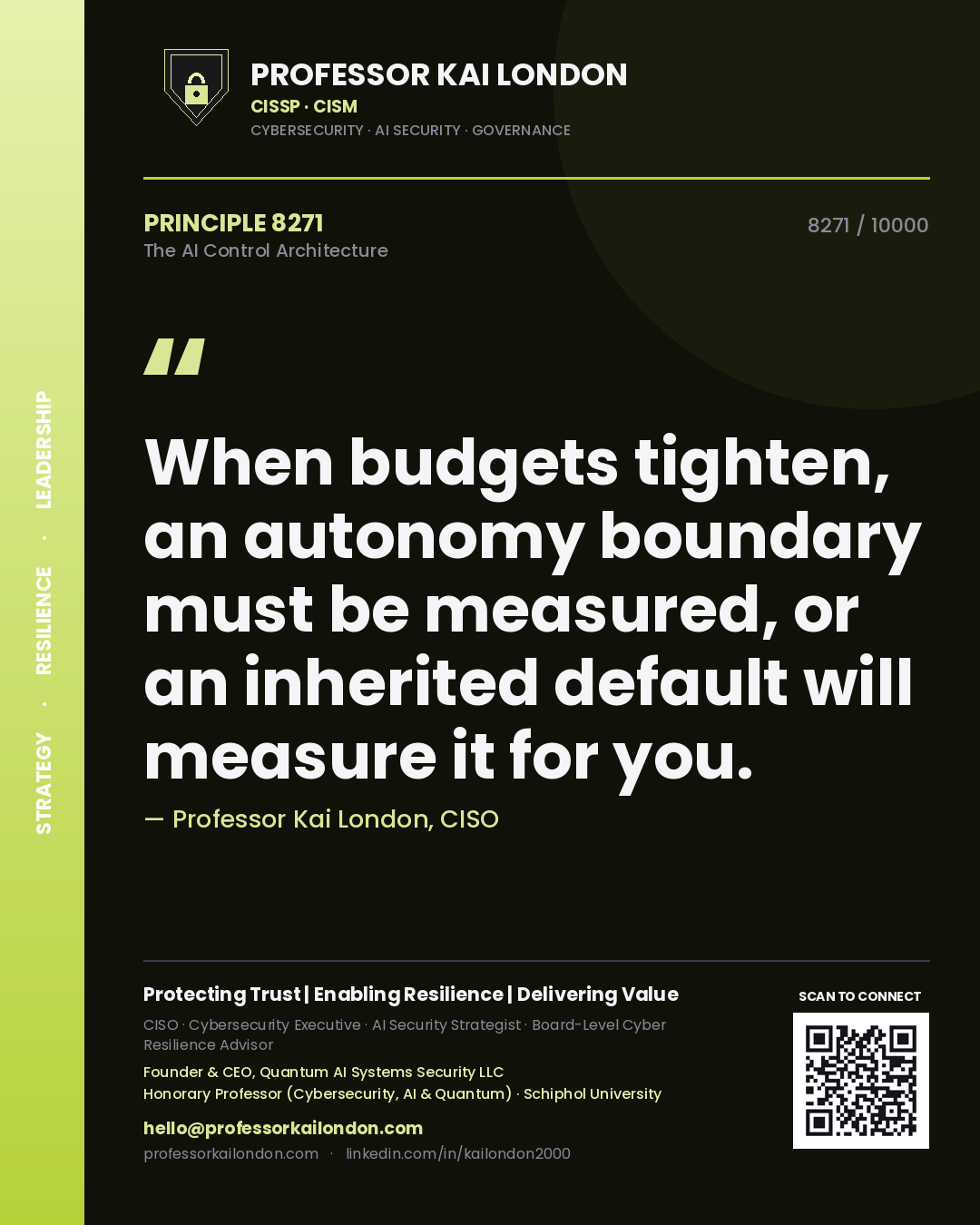 Professor Kai London principle 8271: When budgets tighten, an autonomy boundary must be measured, or an inherited default will measure it for you.