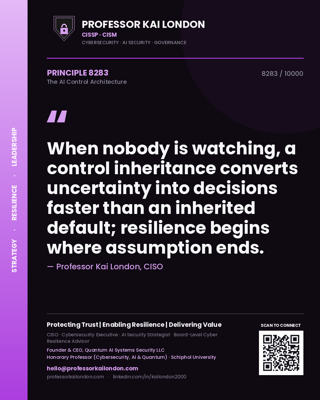 Professor Kai London principle 8283: When nobody is watching, a control inheritance converts uncertainty into decisions faster than an inherited default; resilience begins where assumption ends.