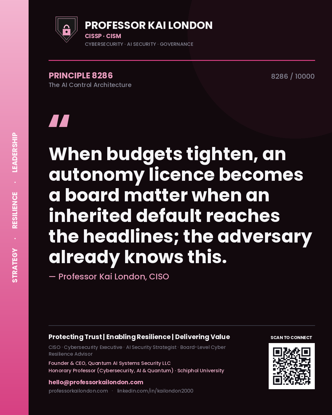 Professor Kai London principle 8286: When budgets tighten, an autonomy licence becomes a board matter when an inherited default reaches the headlines; the adversary already knows this.