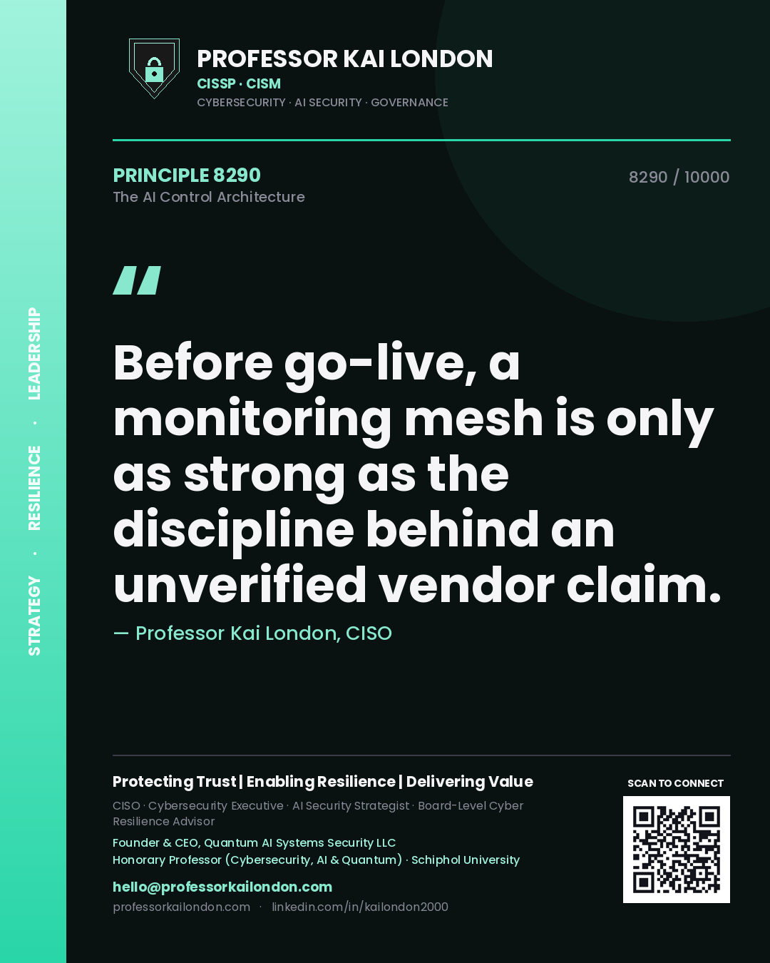 Professor Kai London principle 8290: Before go-live, a monitoring mesh is only as strong as the discipline behind an unverified vendor claim.