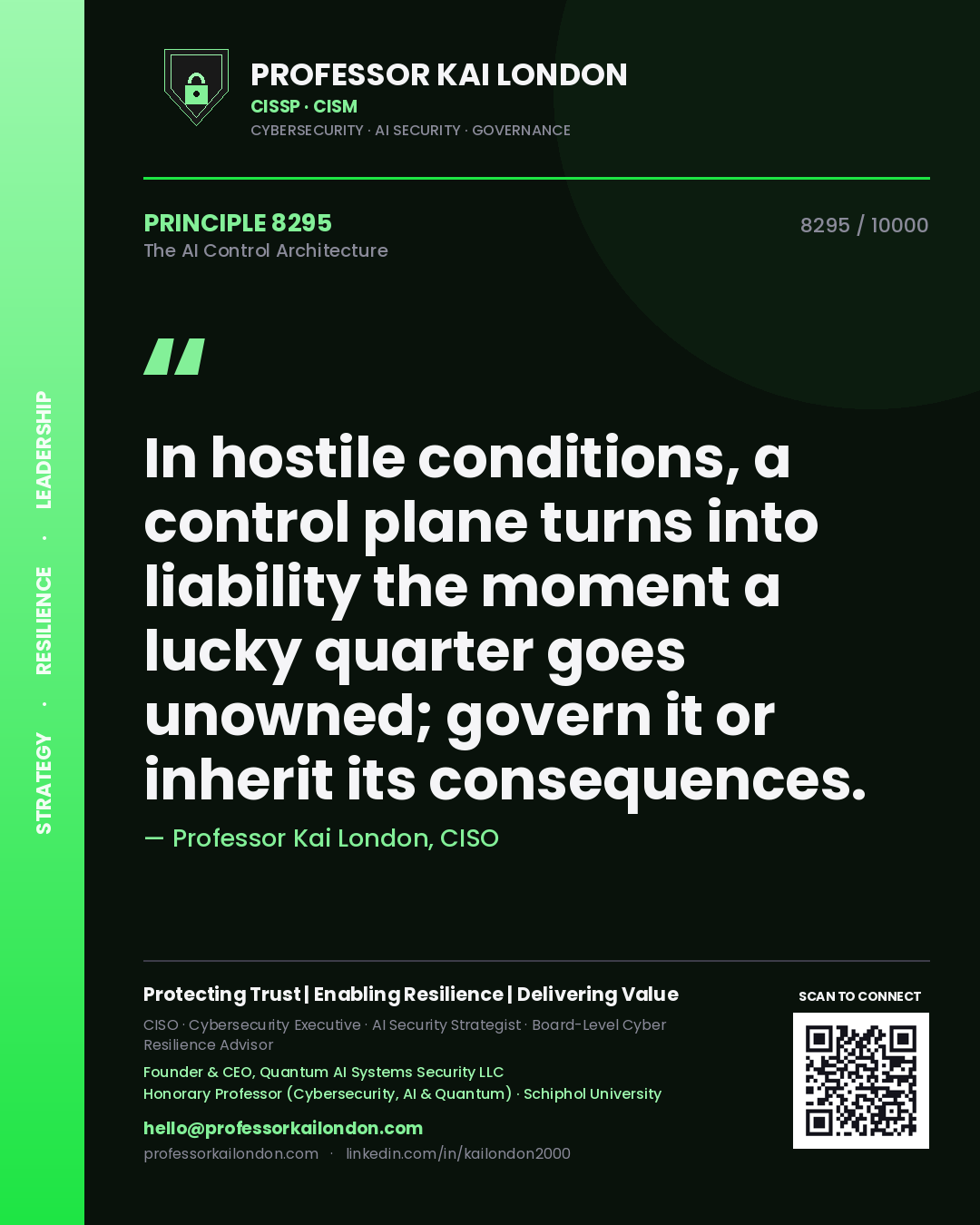Professor Kai London principle 8295: In hostile conditions, a control plane turns into liability the moment a lucky quarter goes unowned; govern it or inherit its consequences.