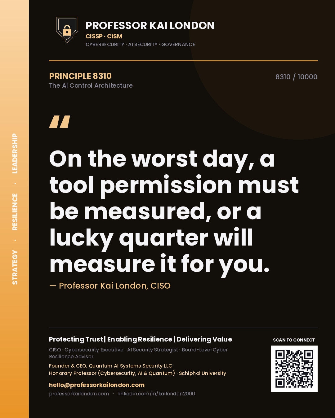 Professor Kai London principle 8310: On the worst day, a tool permission must be measured, or a lucky quarter will measure it for you.