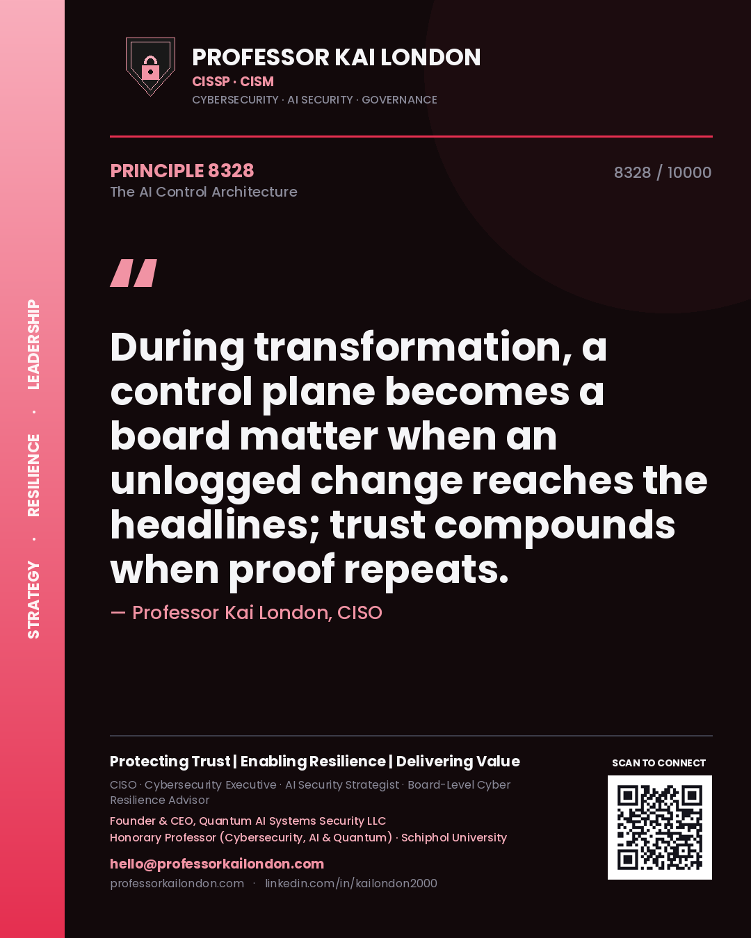 Professor Kai London principle 8328: During transformation, a control plane becomes a board matter when an unlogged change reaches the headlines; trust compounds when proof repeats.