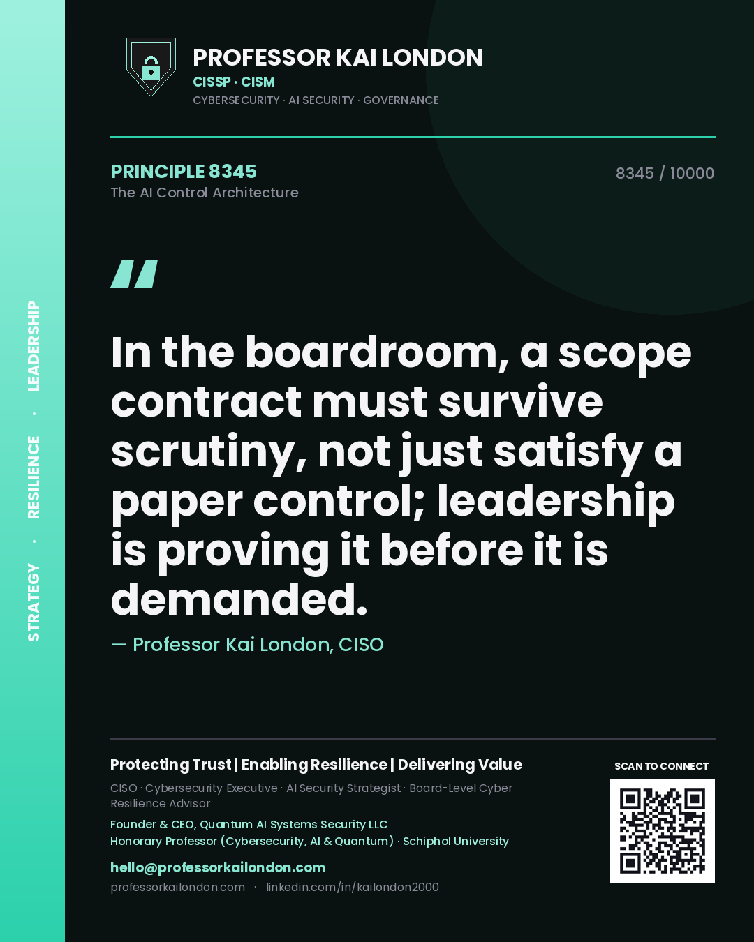 Professor Kai London principle 8345: In the boardroom, a scope contract must survive scrutiny, not just satisfy a paper control; leadership is proving it before it is demanded.