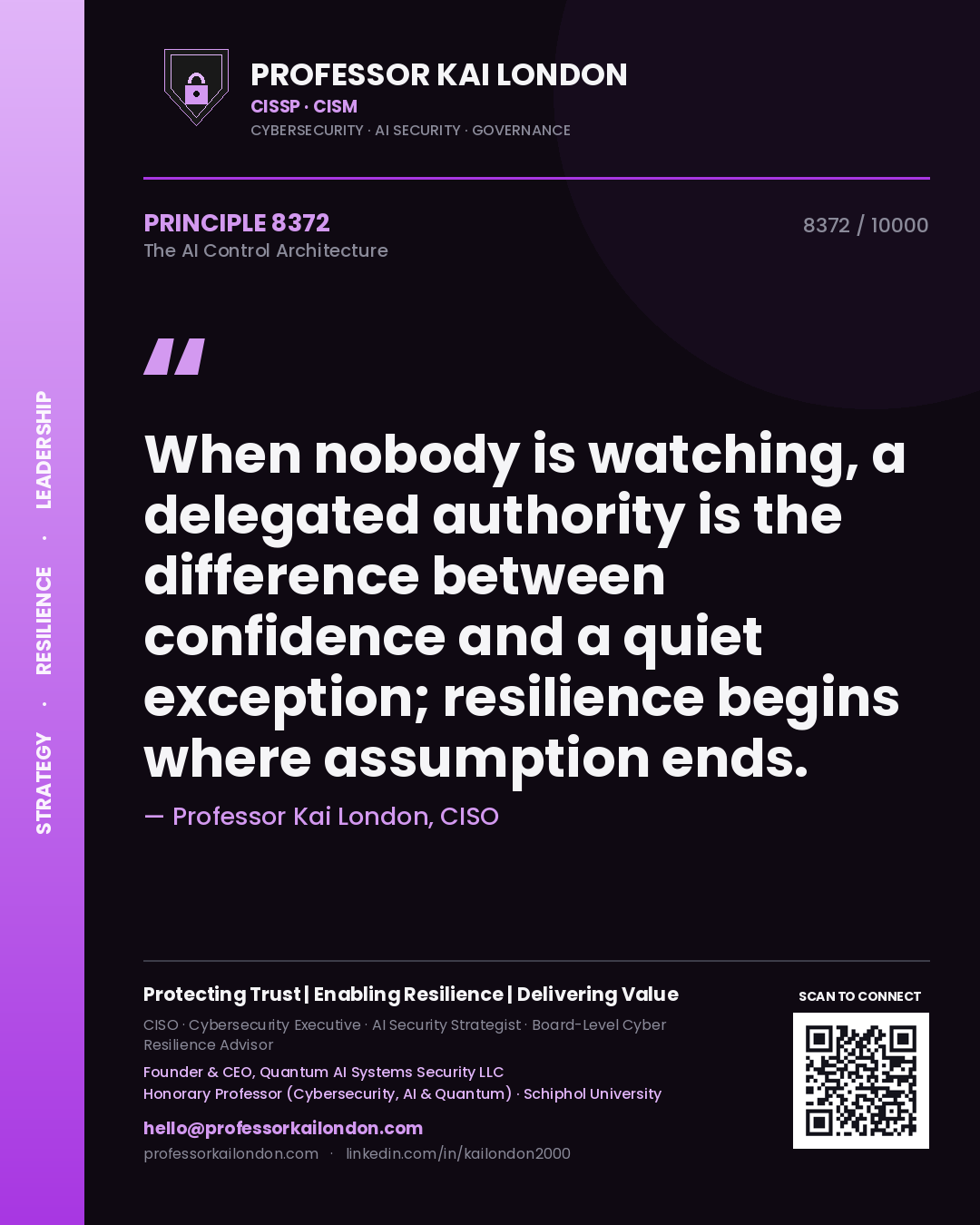 Professor Kai London principle 8372: When nobody is watching, a delegated authority is the difference between confidence and a quiet exception; resilience begins where assumption ends.