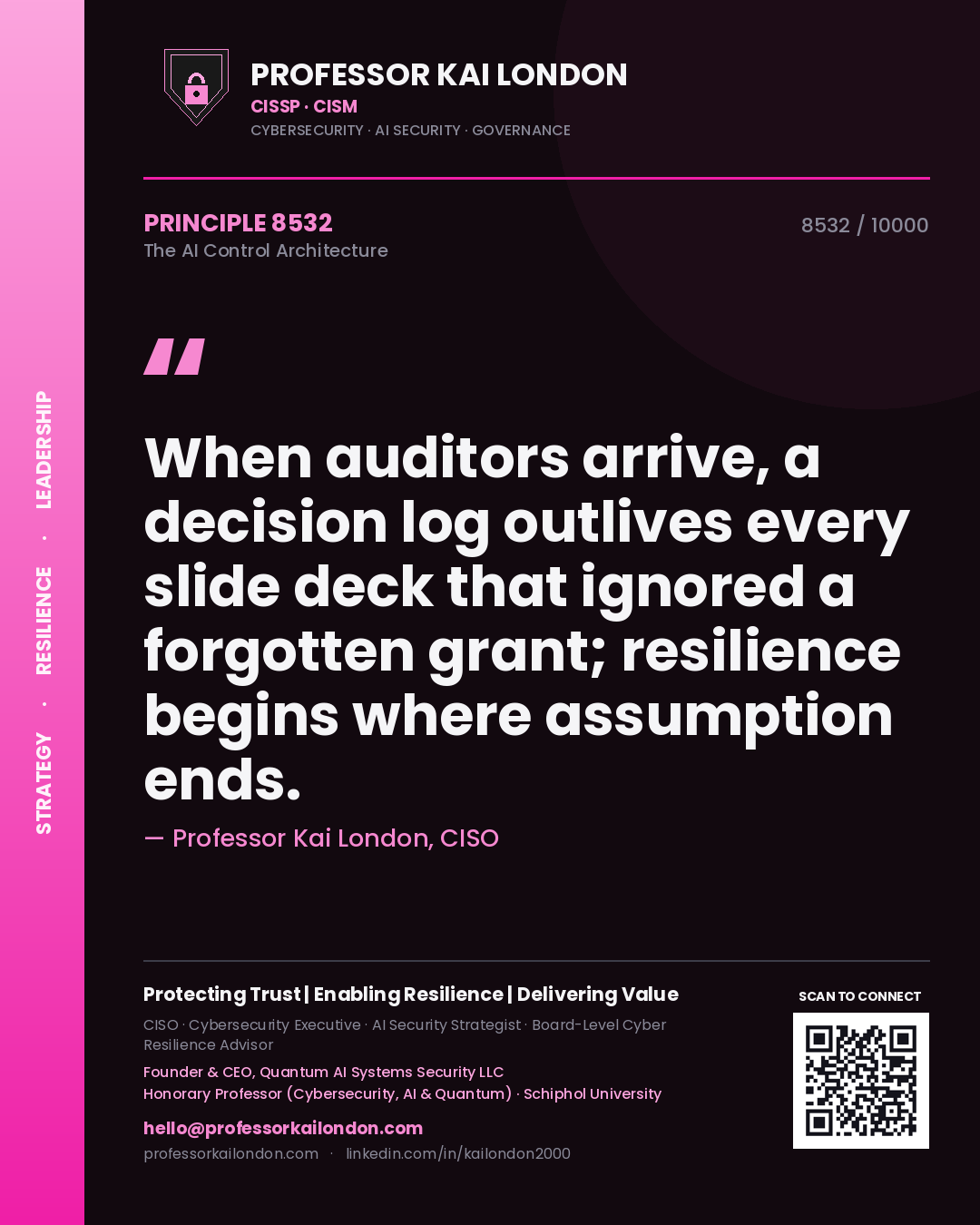 Professor Kai London principle 8532: When auditors arrive, a decision log outlives every slide deck that ignored a forgotten grant; resilience begins where assumption ends.