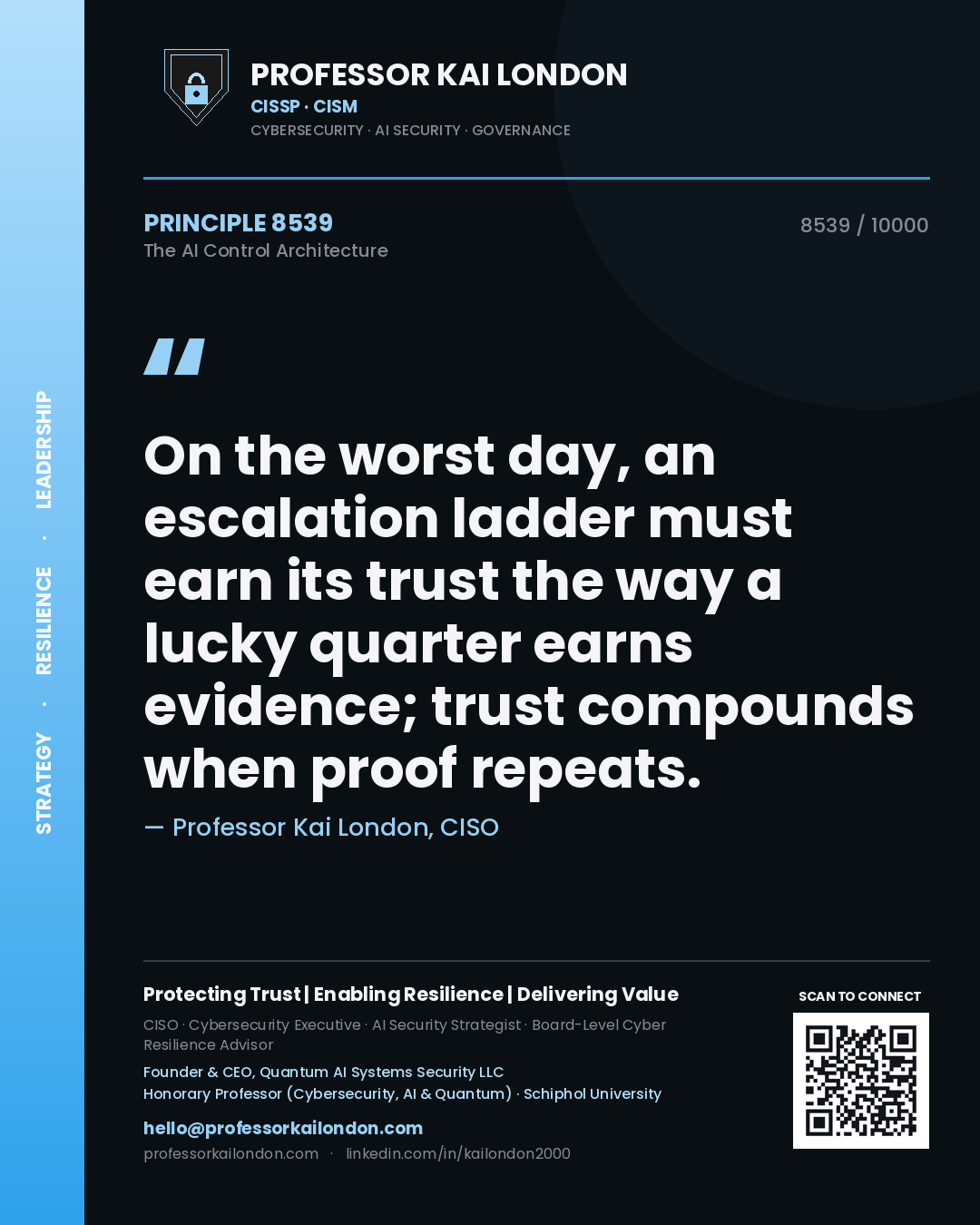Professor Kai London principle 8539: On the worst day, an escalation ladder must earn its trust the way a lucky quarter earns evidence; trust compounds when proof repeats.