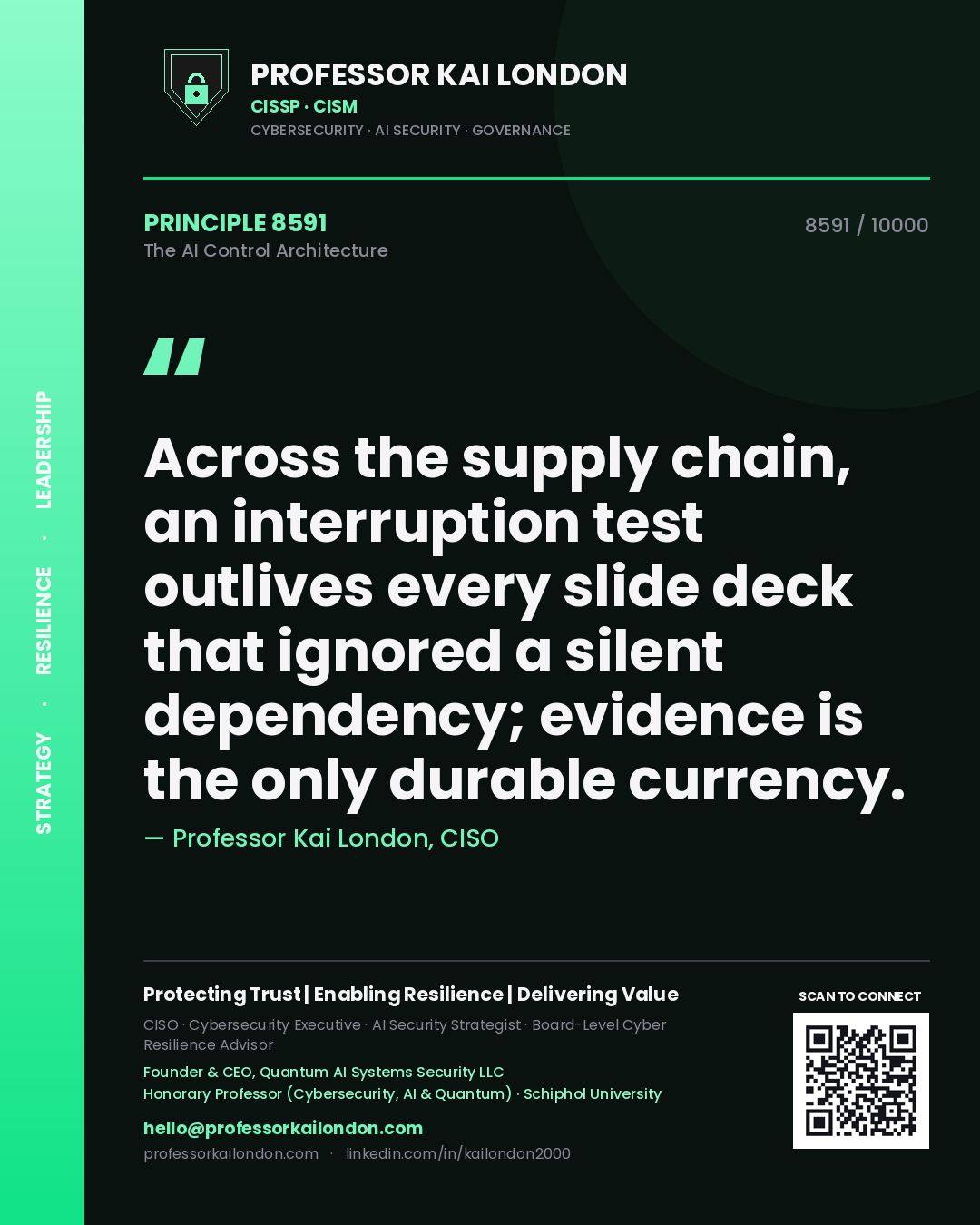 Professor Kai London principle 8591: Across the supply chain, an interruption test outlives every slide deck that ignored a silent dependency; evidence is the only durable currency.