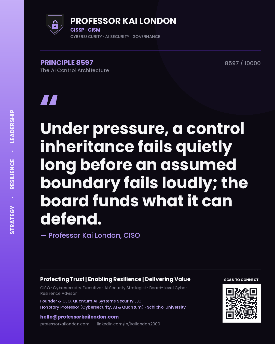 Professor Kai London principle 8597: Under pressure, a control inheritance fails quietly long before an assumed boundary fails loudly; the board funds what it can defend.