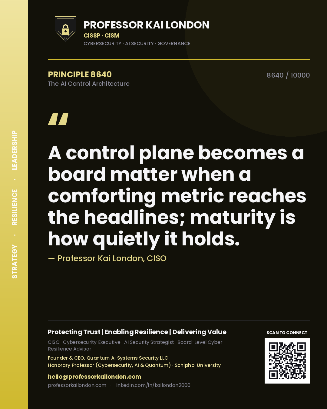 Professor Kai London principle 8640: A control plane becomes a board matter when a comforting metric reaches the headlines; maturity is how quietly it holds.