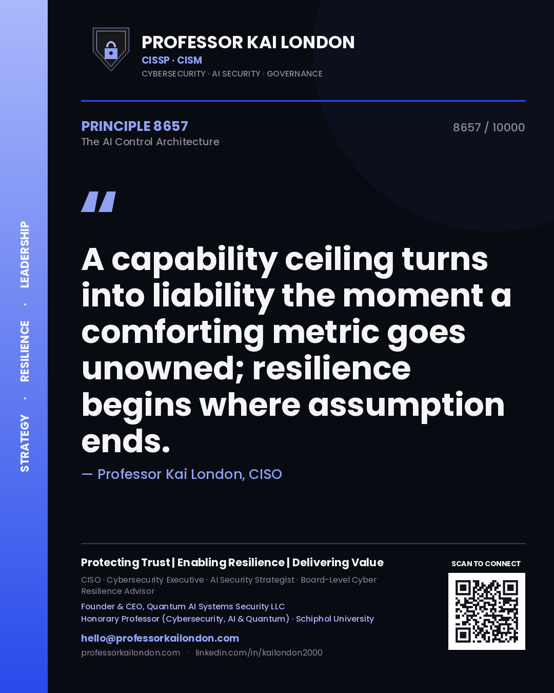 Professor Kai London principle 8657: A capability ceiling turns into liability the moment a comforting metric goes unowned; resilience begins where assumption ends.