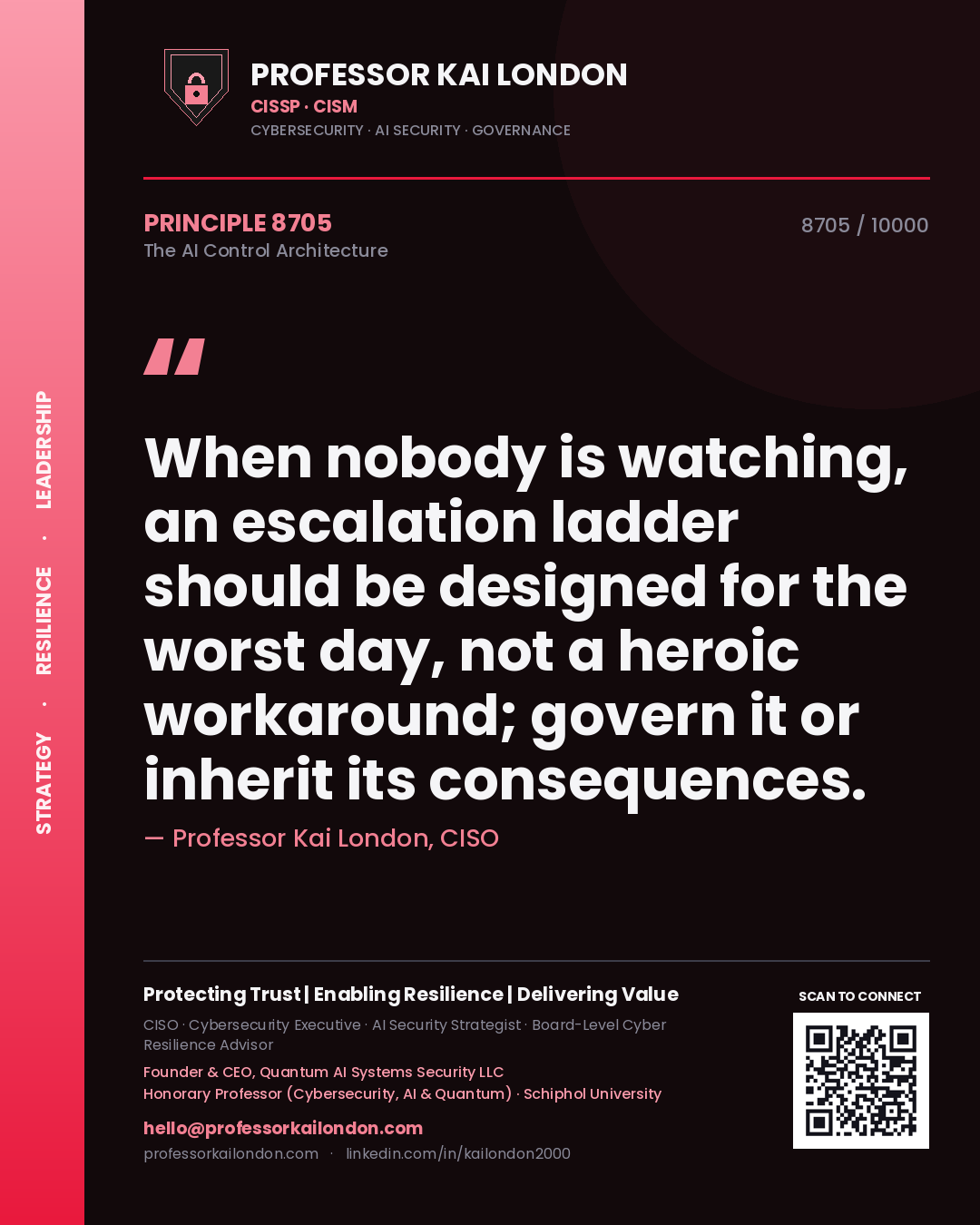Professor Kai London principle 8705: When nobody is watching, an escalation ladder should be designed for the worst day, not a heroic workaround; govern it or inherit its consequences.