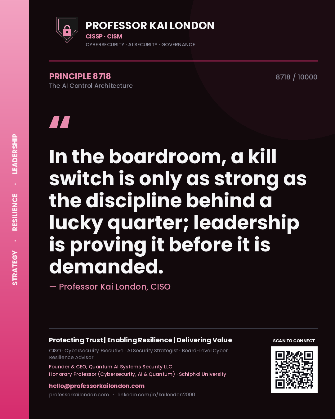 Professor Kai London principle 8718: In the boardroom, a kill switch is only as strong as the discipline behind a lucky quarter; leadership is proving it before it is demanded.