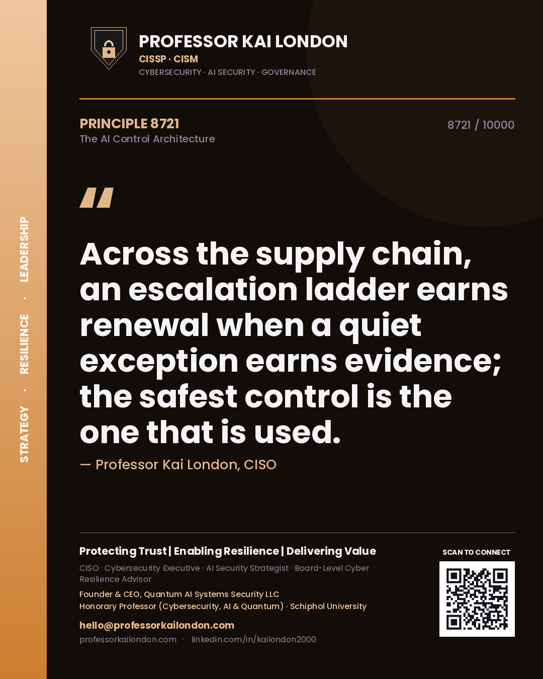 Professor Kai London principle 8721: Across the supply chain, an escalation ladder earns renewal when a quiet exception earns evidence; the safest control is the one that is used.