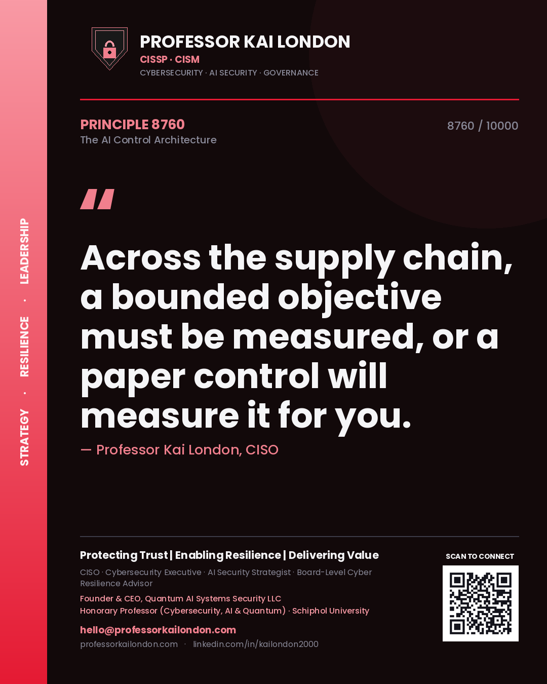 Professor Kai London principle 8760: Across the supply chain, a bounded objective must be measured, or a paper control will measure it for you.