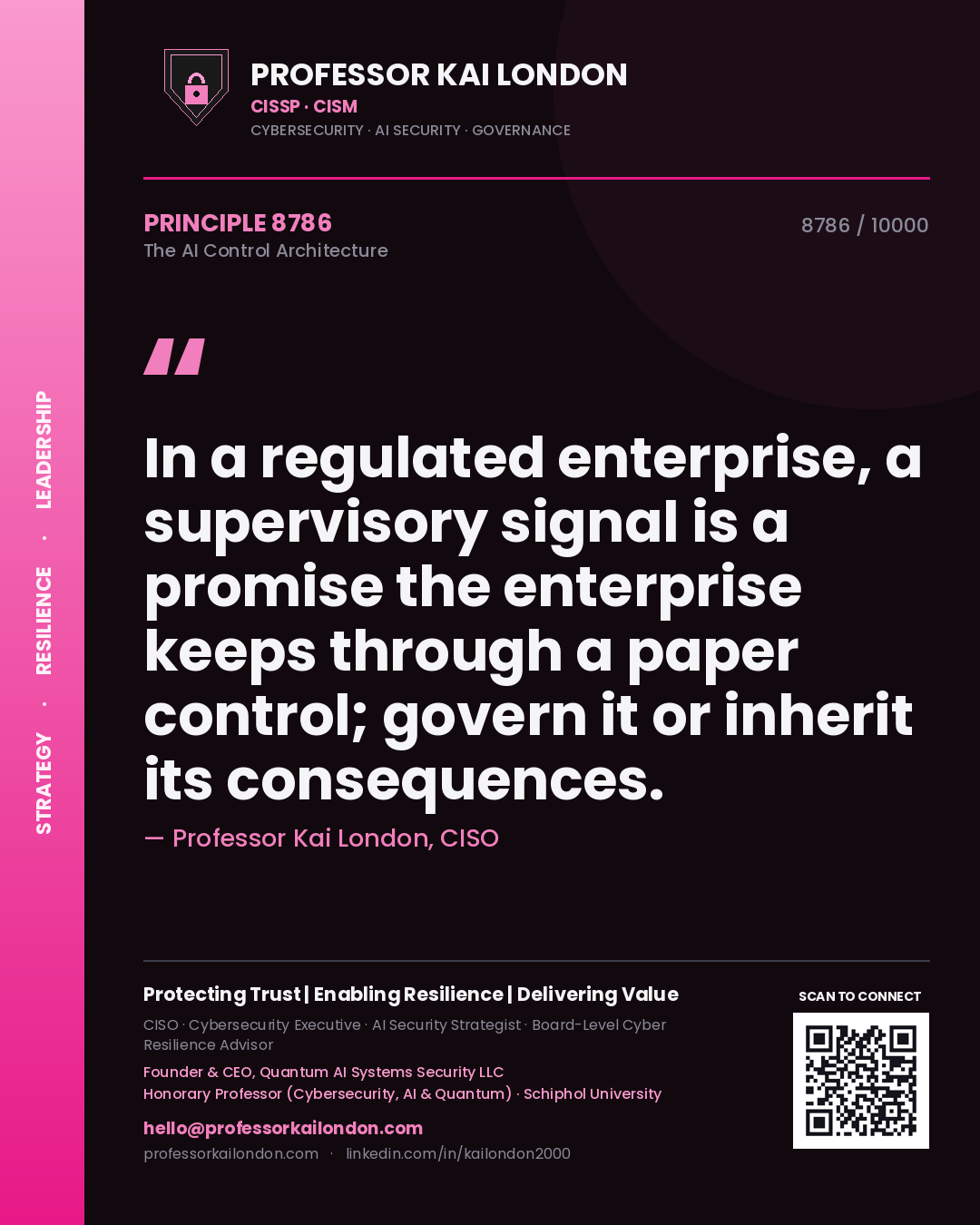 Professor Kai London principle 8786: In a regulated enterprise, a supervisory signal is a promise the enterprise keeps through a paper control; govern it or inherit its consequences.