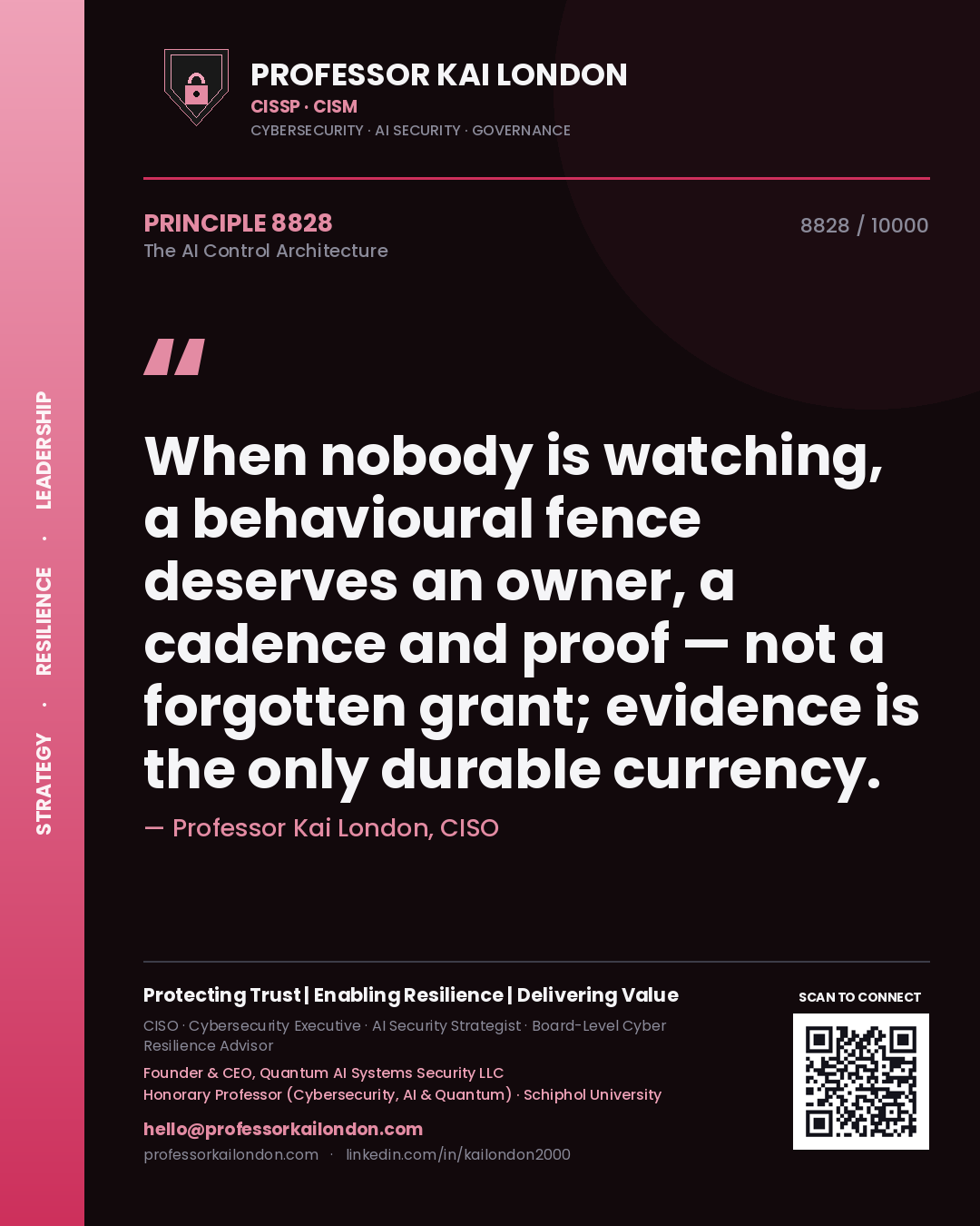 Professor Kai London principle 8828: When nobody is watching, a behavioural fence deserves an owner, a cadence and proof — not a forgotten grant; evidence is the only durable currency.