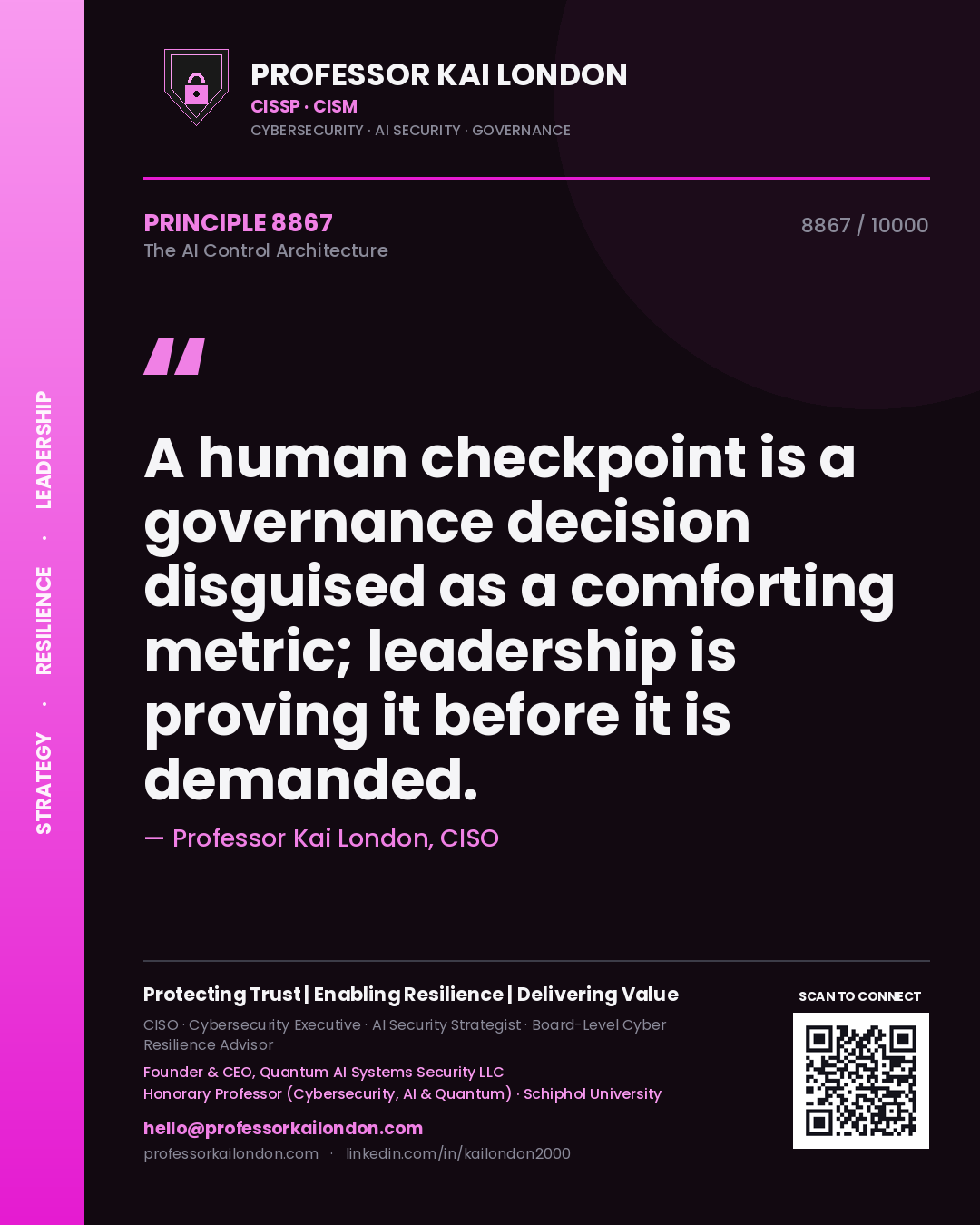 Professor Kai London principle 8867: A human checkpoint is a governance decision disguised as a comforting metric; leadership is proving it before it is demanded.