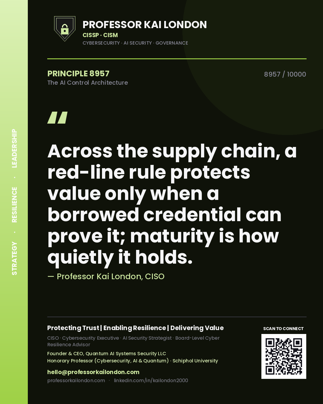Professor Kai London principle 8957: Across the supply chain, a red-line rule protects value only when a borrowed credential can prove it; maturity is how quietly it holds.