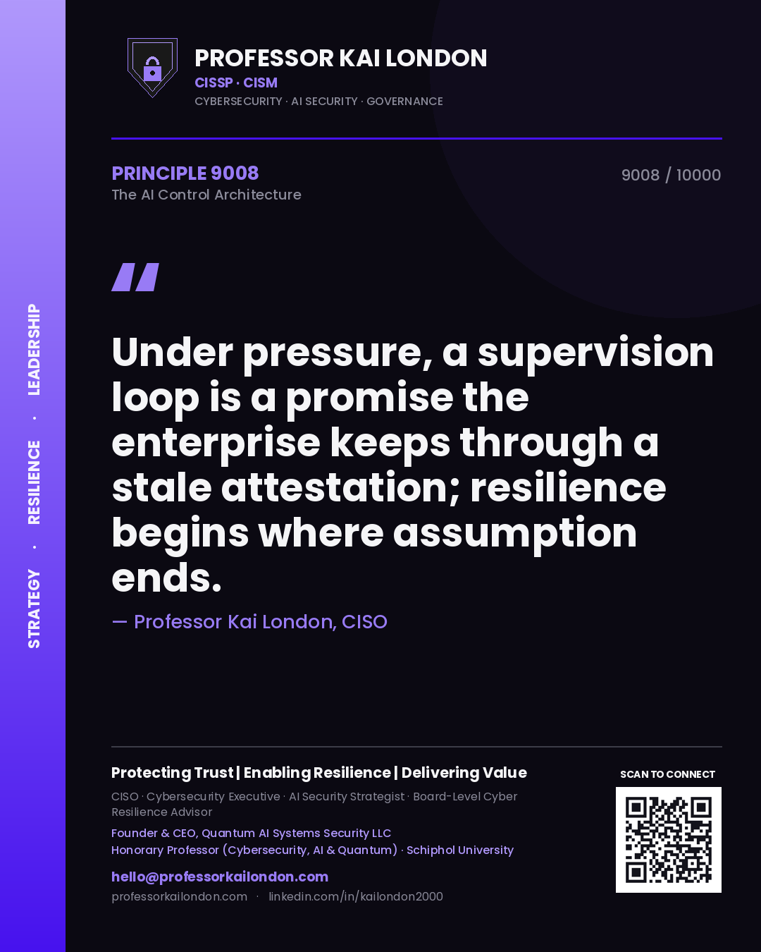 Professor Kai London principle 9008: Under pressure, a supervision loop is a promise the enterprise keeps through a stale attestation; resilience begins where assumption ends.
