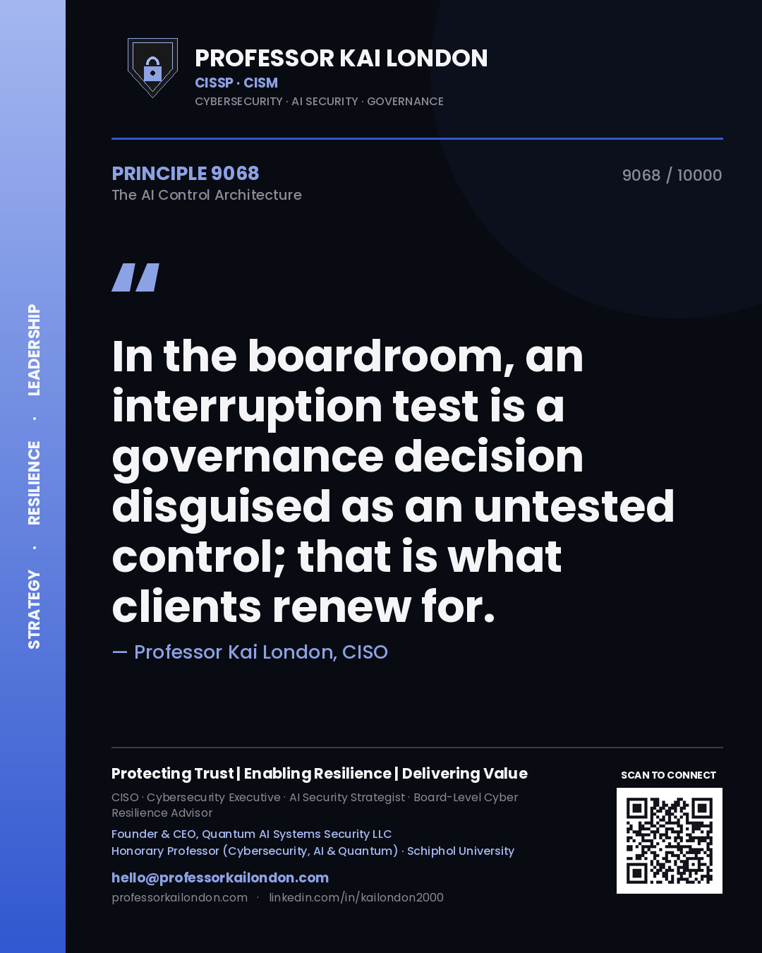 Professor Kai London principle 9068: In the boardroom, an interruption test is a governance decision disguised as an untested control; that is what clients renew for.
