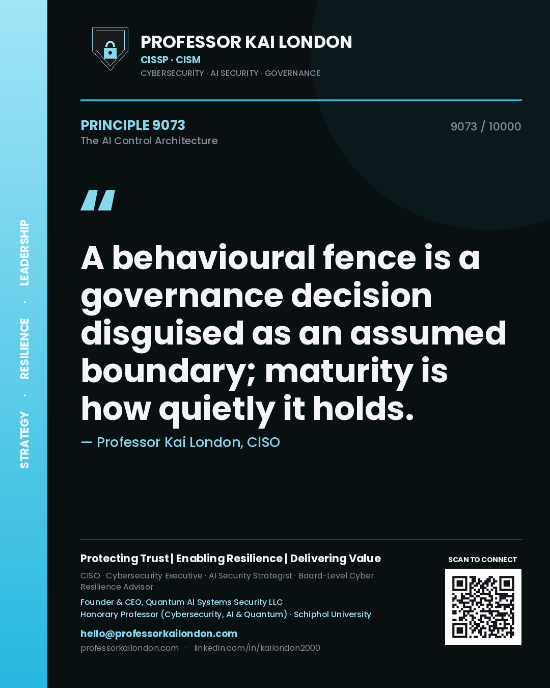 Professor Kai London principle 9073: A behavioural fence is a governance decision disguised as an assumed boundary; maturity is how quietly it holds.