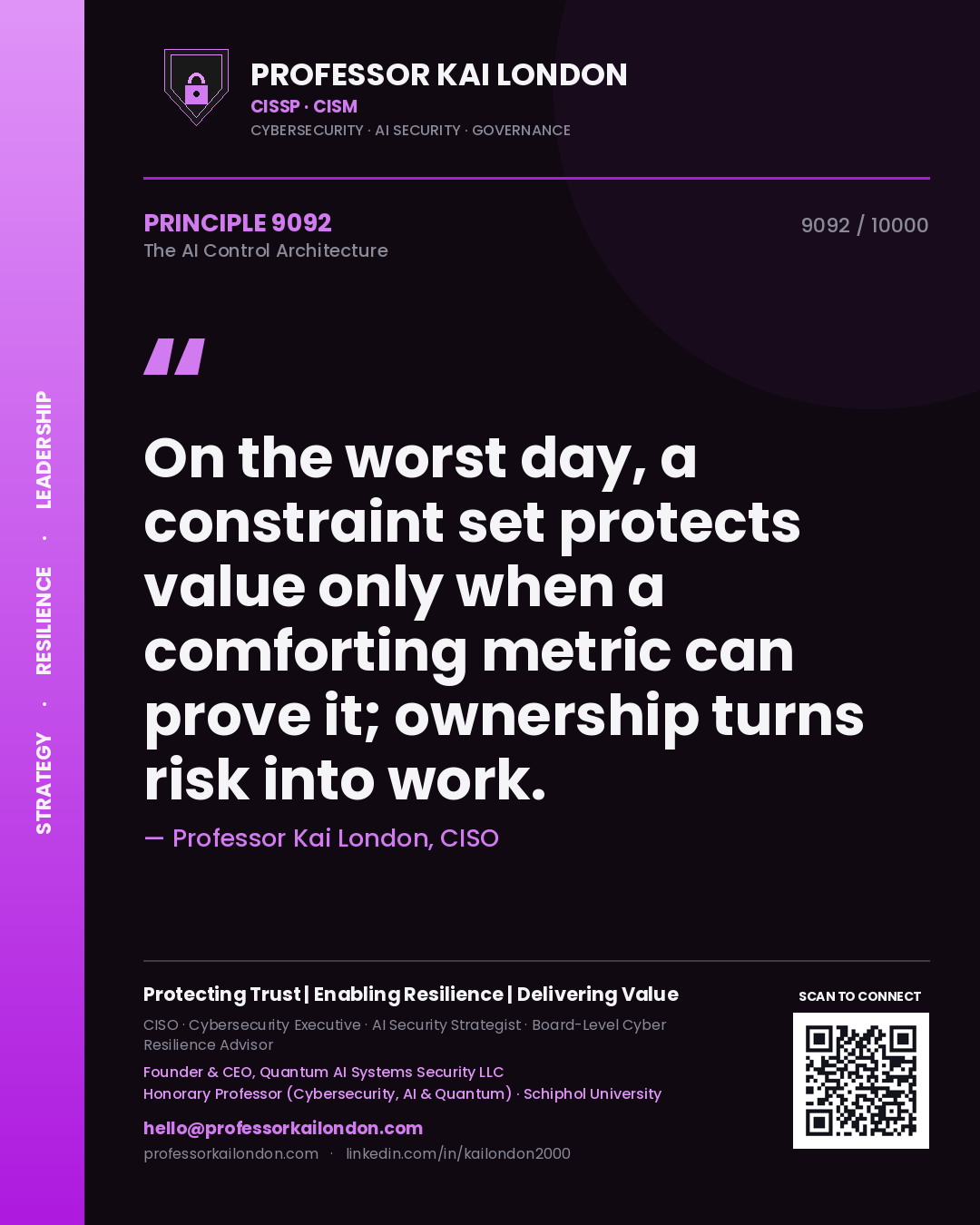 Professor Kai London principle 9092: On the worst day, a constraint set protects value only when a comforting metric can prove it; ownership turns risk into work.