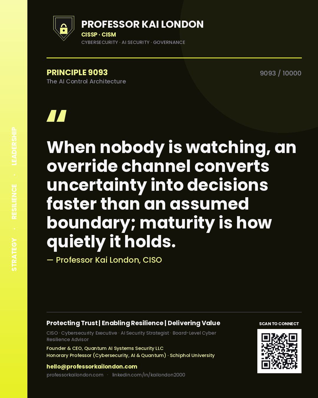Professor Kai London principle 9093: When nobody is watching, an override channel converts uncertainty into decisions faster than an assumed boundary; maturity is how quietly it holds.