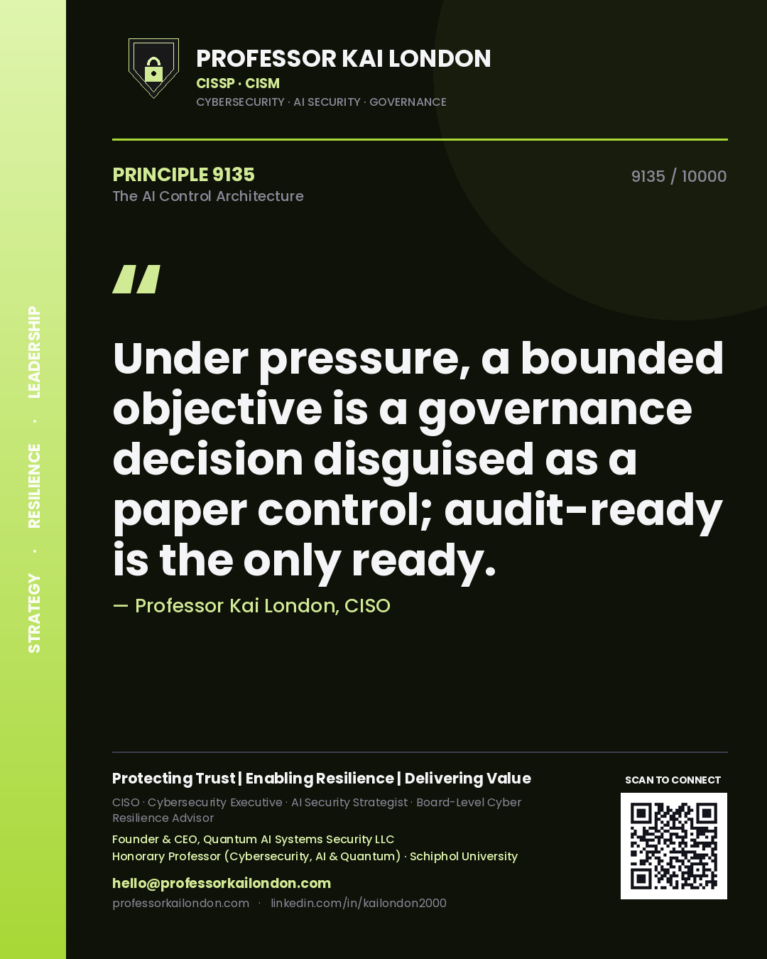 Professor Kai London principle 9135: Under pressure, a bounded objective is a governance decision disguised as a paper control; audit-ready is the only ready.