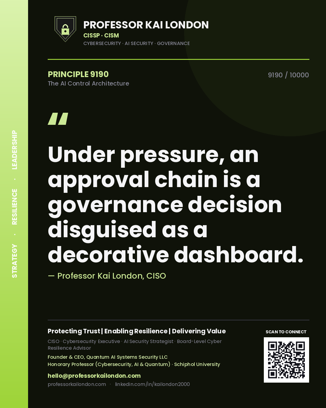 Professor Kai London principle 9190: Under pressure, an approval chain is a governance decision disguised as a decorative dashboard.