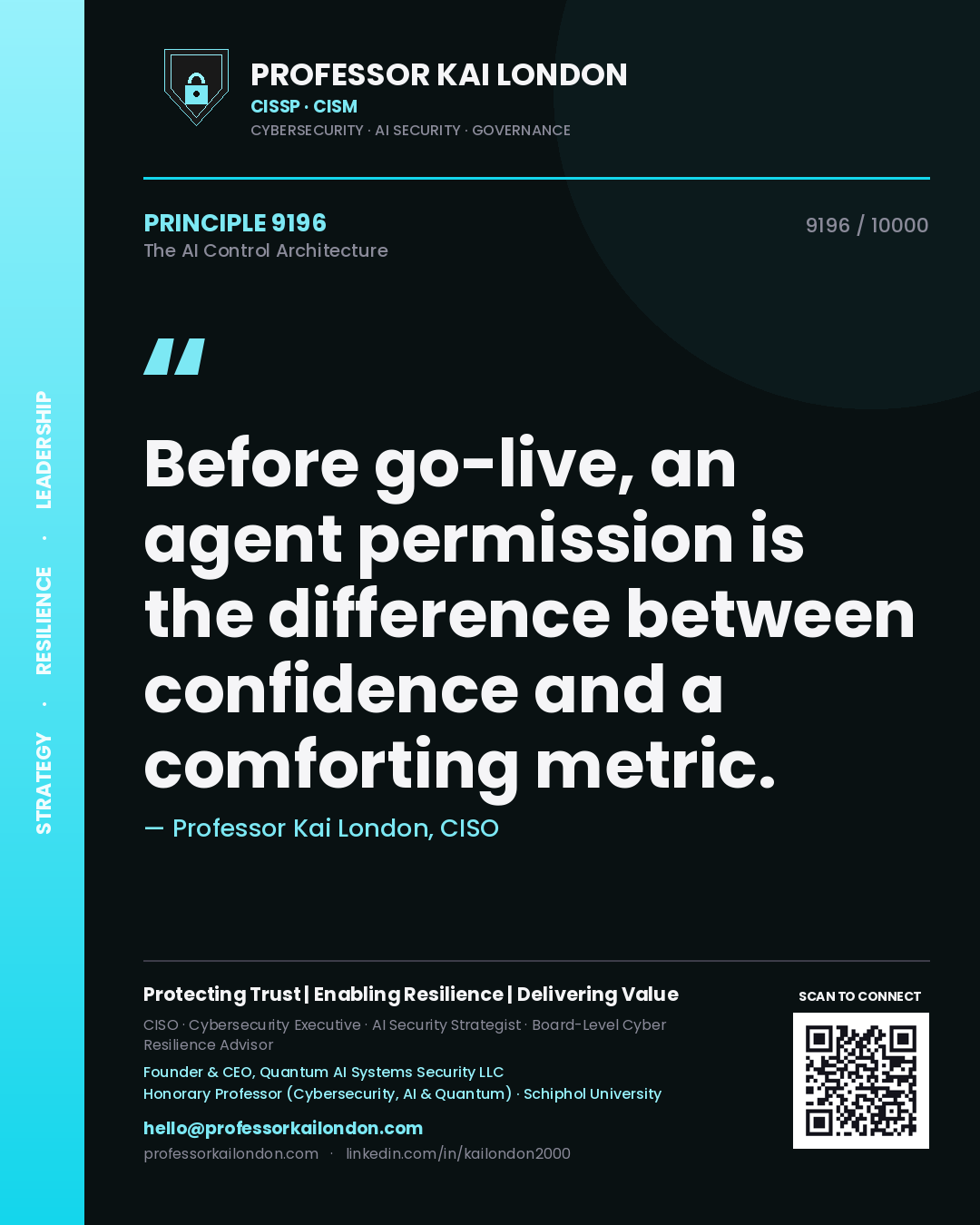 Professor Kai London principle 9196: Before go-live, an agent permission is the difference between confidence and a comforting metric.