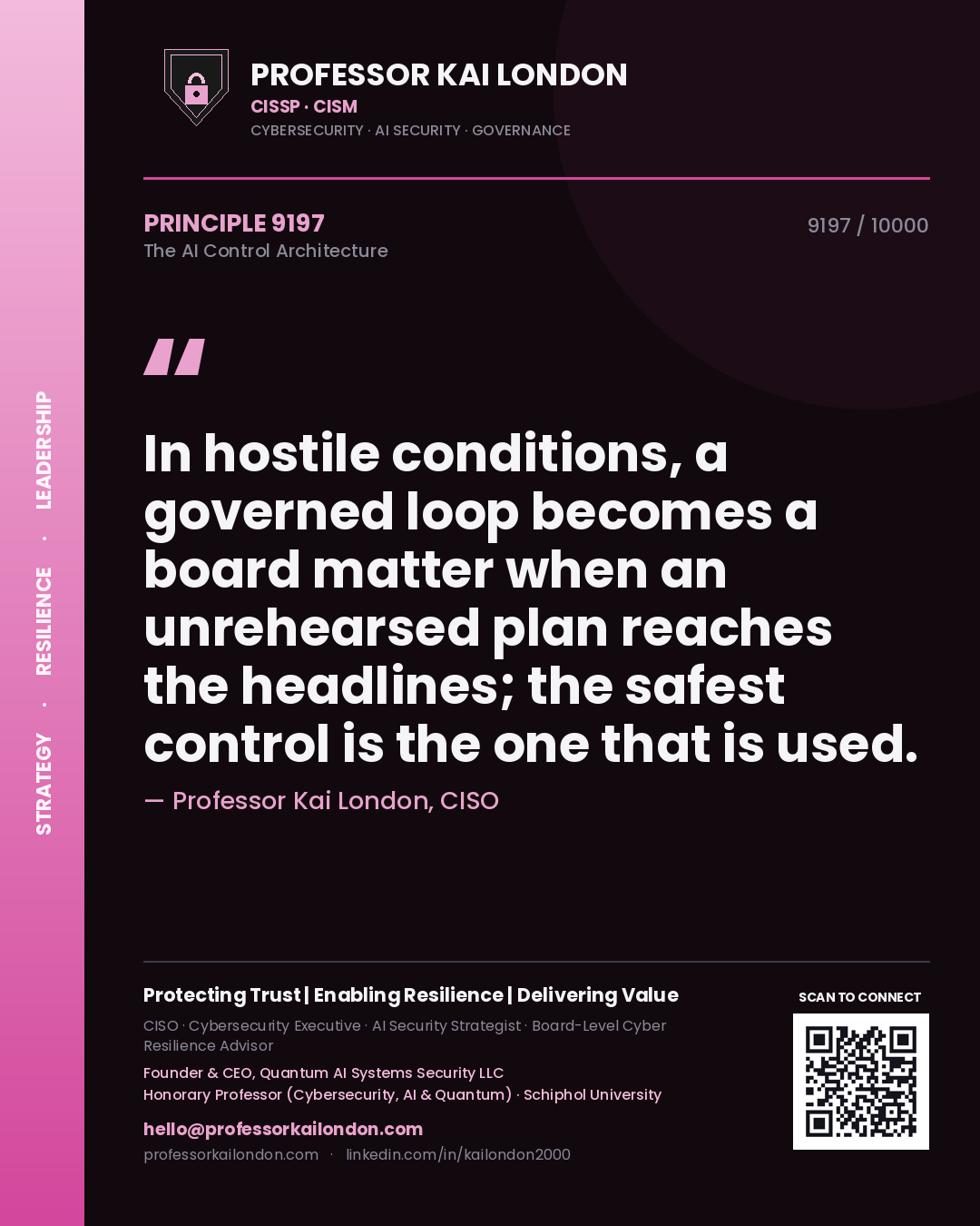 Professor Kai London principle 9197: In hostile conditions, a governed loop becomes a board matter when an unrehearsed plan reaches the headlines; the safest control is the one that is used.