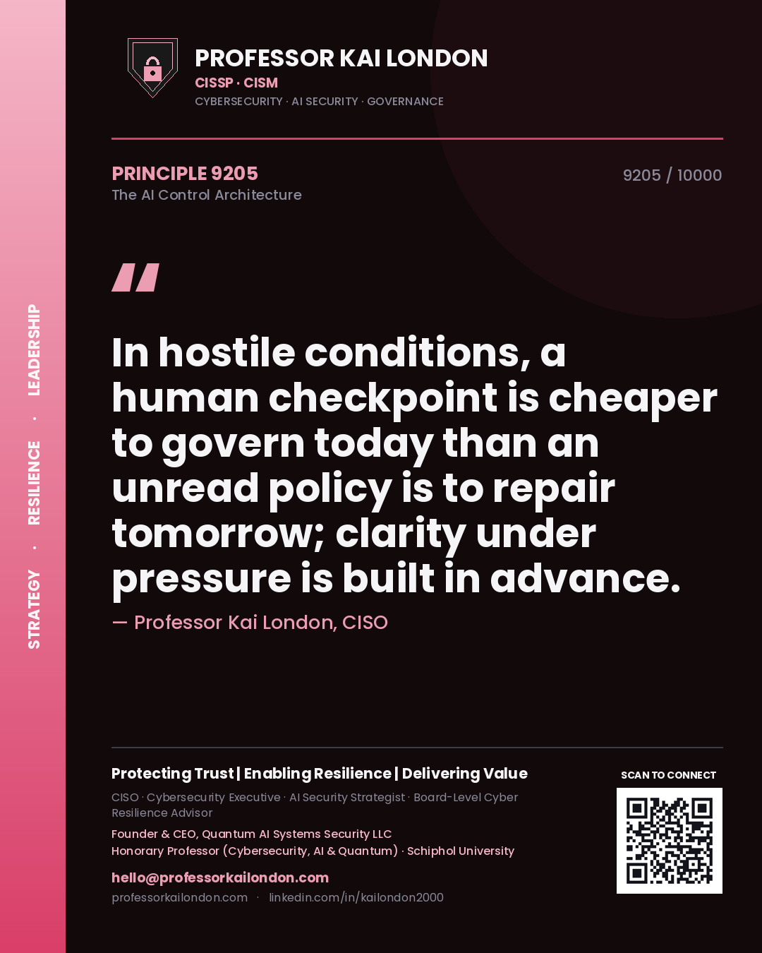 Professor Kai London principle 9205: In hostile conditions, a human checkpoint is cheaper to govern today than an unread policy is to repair tomorrow; clarity under pressure is built in advance.