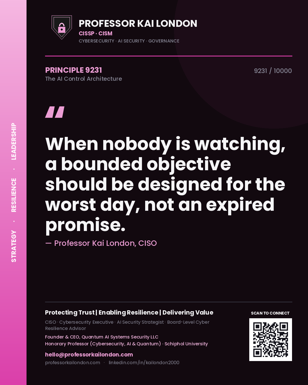 Professor Kai London principle 9231: When nobody is watching, a bounded objective should be designed for the worst day, not an expired promise.