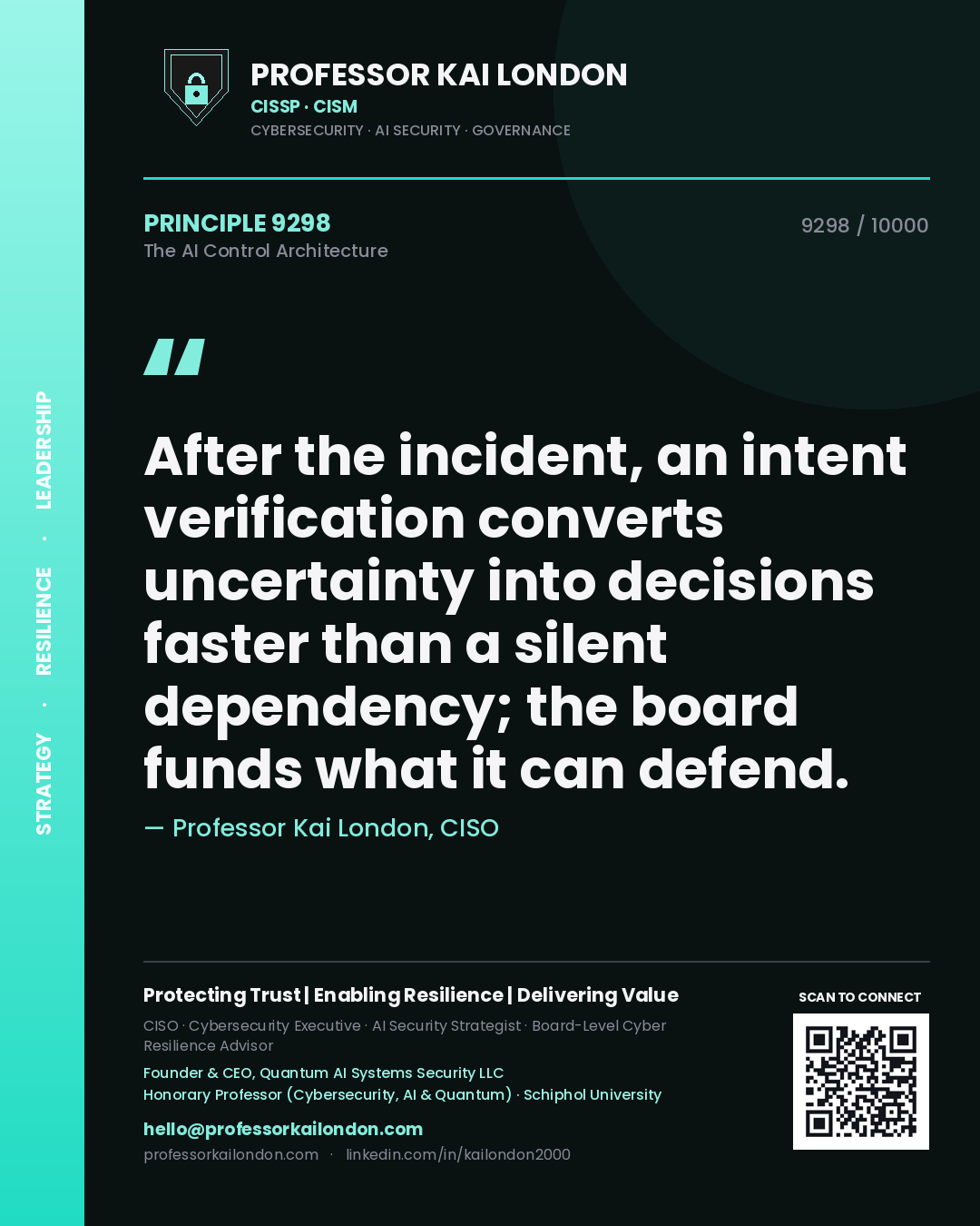 Professor Kai London principle 9298: After the incident, an intent verification converts uncertainty into decisions faster than a silent dependency; the board funds what it can defend.