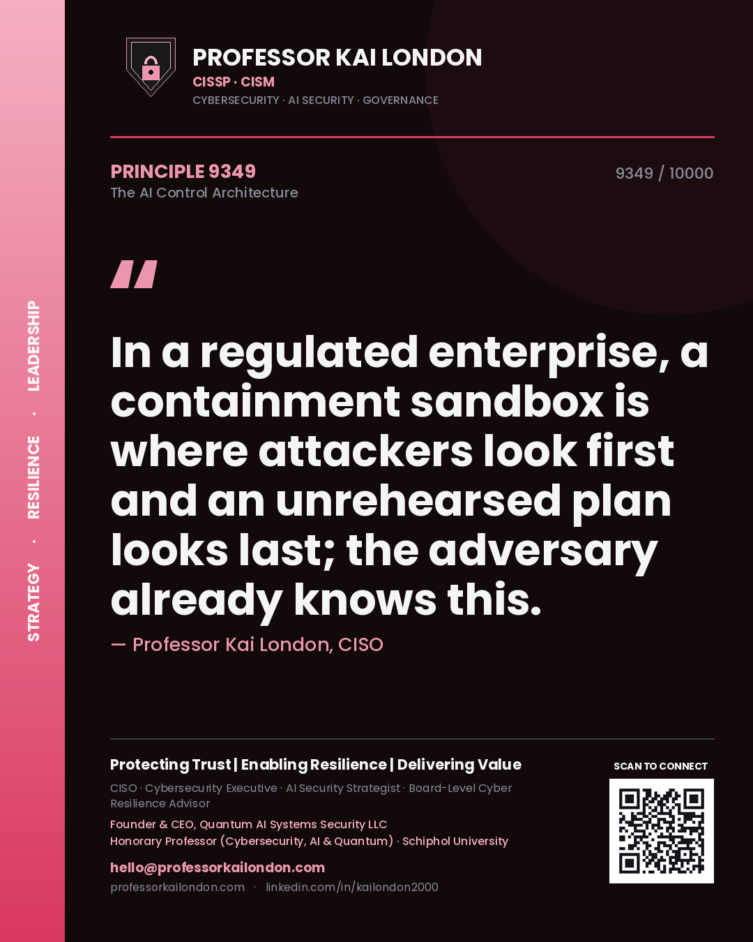 Professor Kai London principle 9349: In a regulated enterprise, a containment sandbox is where attackers look first and an unrehearsed plan looks last; the adversary already knows this.