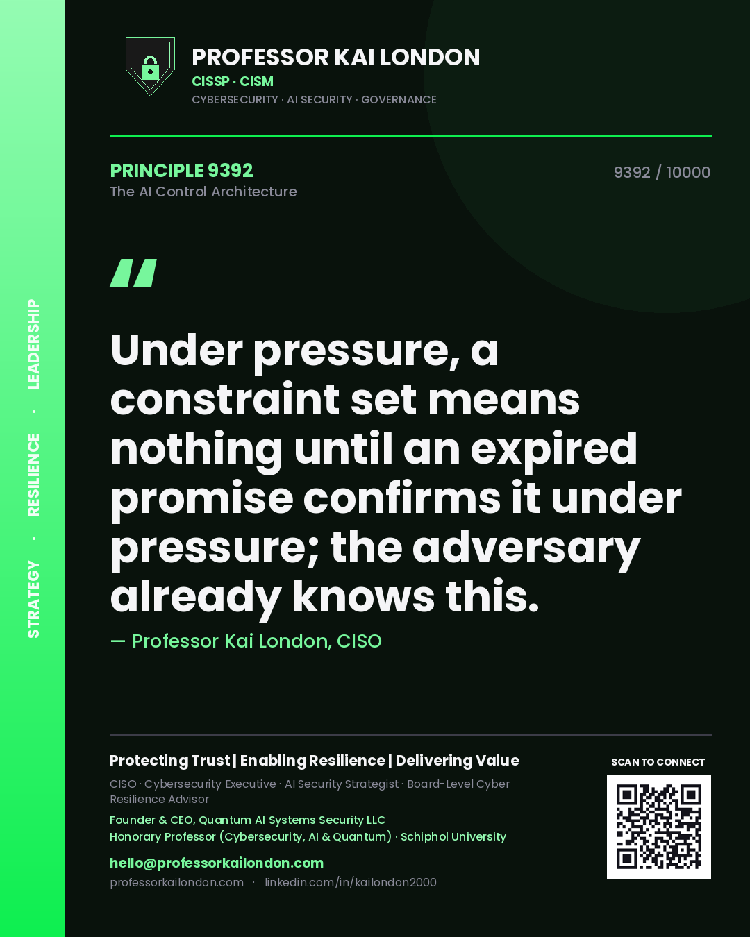 Professor Kai London principle 9392: Under pressure, a constraint set means nothing until an expired promise confirms it under pressure; the adversary already knows this.