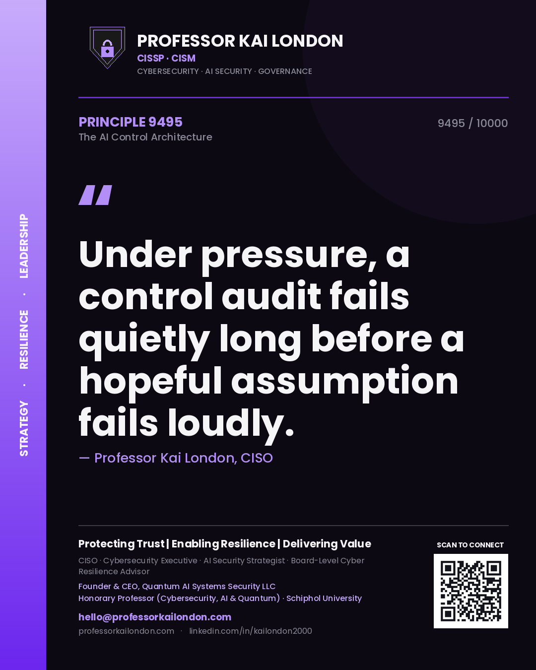 Professor Kai London principle 9495: Under pressure, a control audit fails quietly long before a hopeful assumption fails loudly.