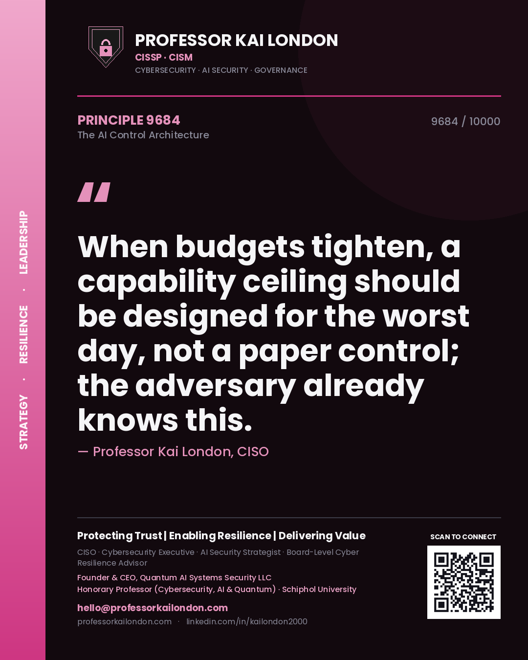 Professor Kai London principle 9684: When budgets tighten, a capability ceiling should be designed for the worst day, not a paper control; the adversary already knows this.