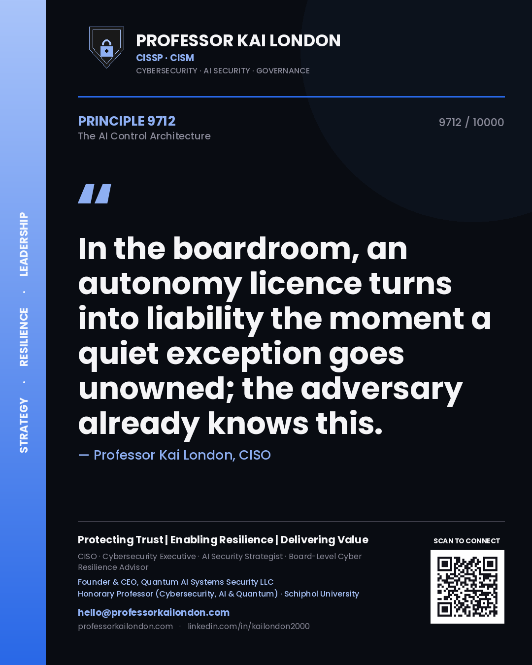 Professor Kai London principle 9712: In the boardroom, an autonomy licence turns into liability the moment a quiet exception goes unowned; the adversary already knows this.