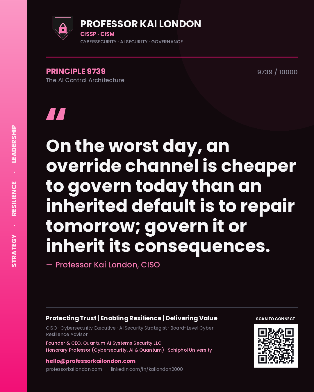 Professor Kai London principle 9739: On the worst day, an override channel is cheaper to govern today than an inherited default is to repair tomorrow; govern it or inherit its consequences.