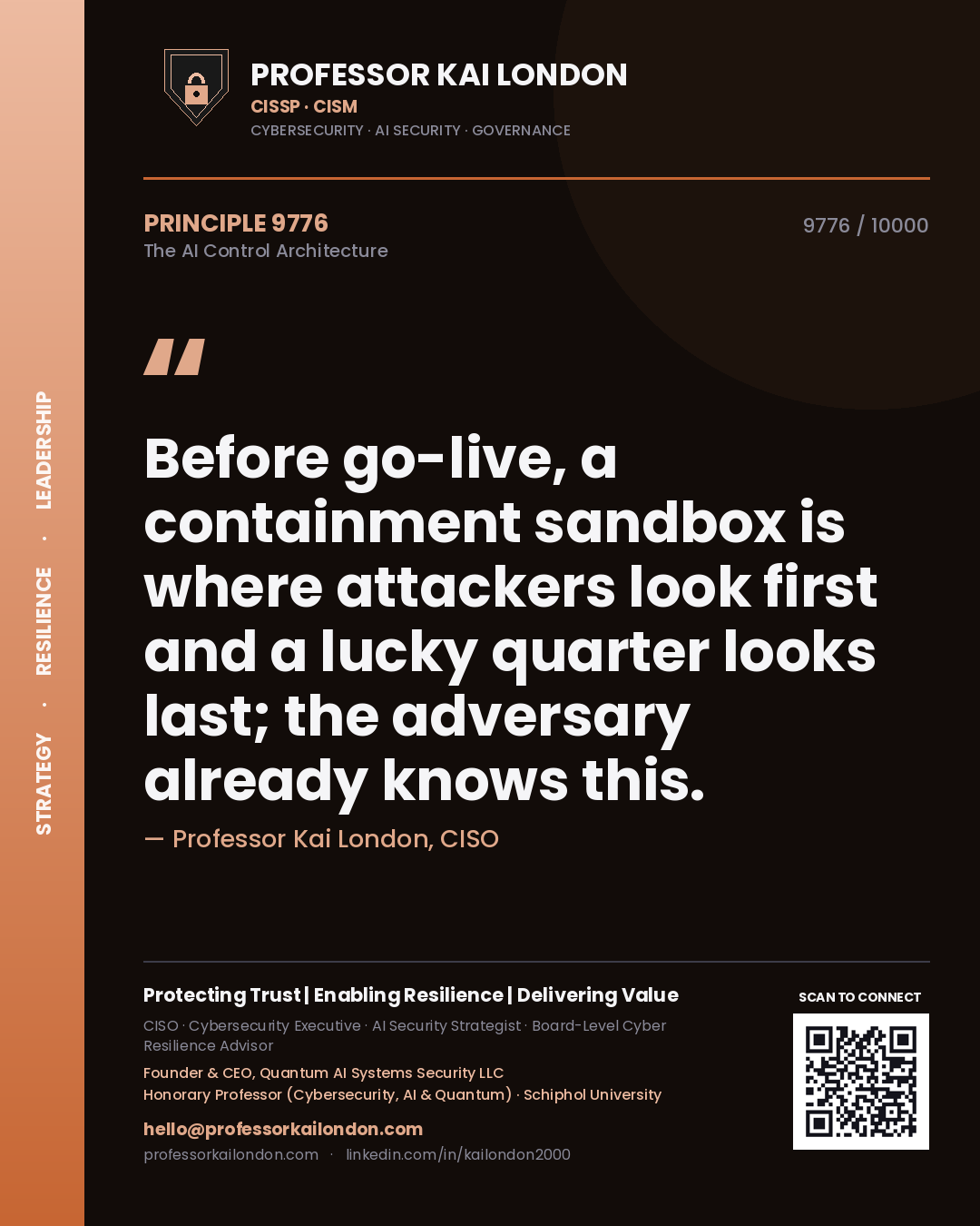 Professor Kai London principle 9776: Before go-live, a containment sandbox is where attackers look first and a lucky quarter looks last; the adversary already knows this.