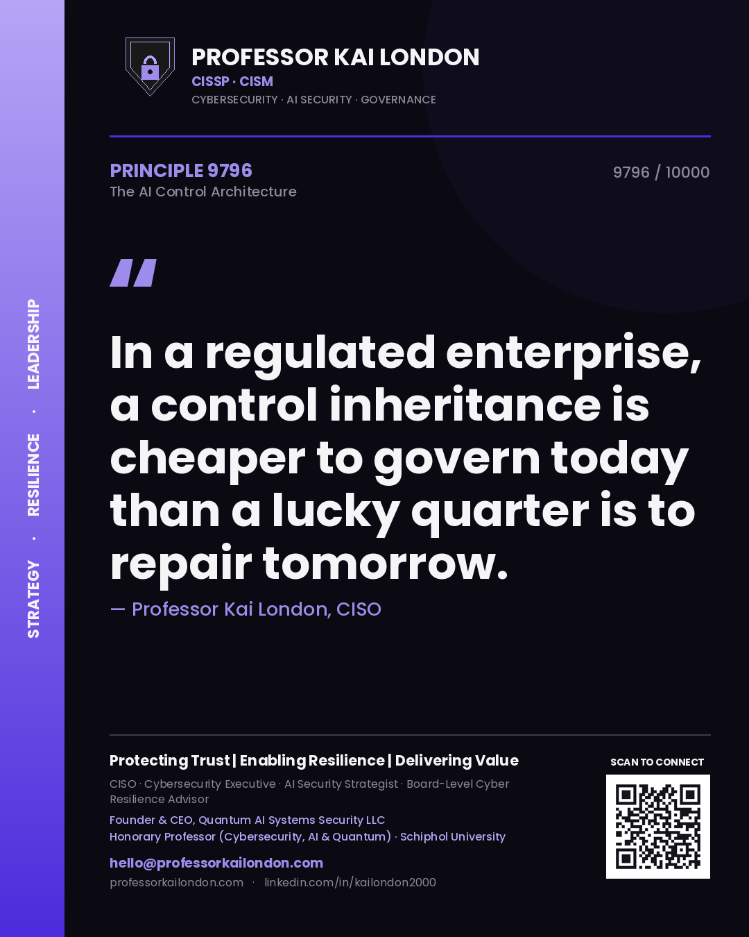 Professor Kai London principle 9796: In a regulated enterprise, a control inheritance is cheaper to govern today than a lucky quarter is to repair tomorrow.
