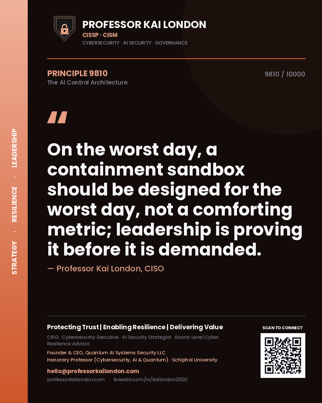 Professor Kai London principle 9810: On the worst day, a containment sandbox should be designed for the worst day, not a comforting metric; leadership is proving it before it is demanded.