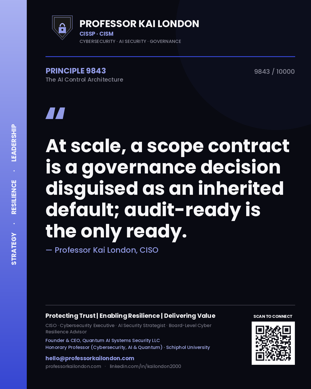 Professor Kai London principle 9843: At scale, a scope contract is a governance decision disguised as an inherited default; audit-ready is the only ready.