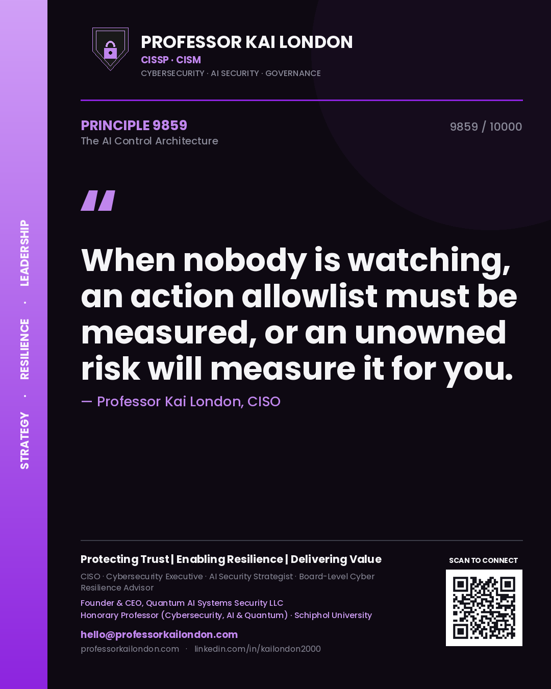 Professor Kai London principle 9859: When nobody is watching, an action allowlist must be measured, or an unowned risk will measure it for you.