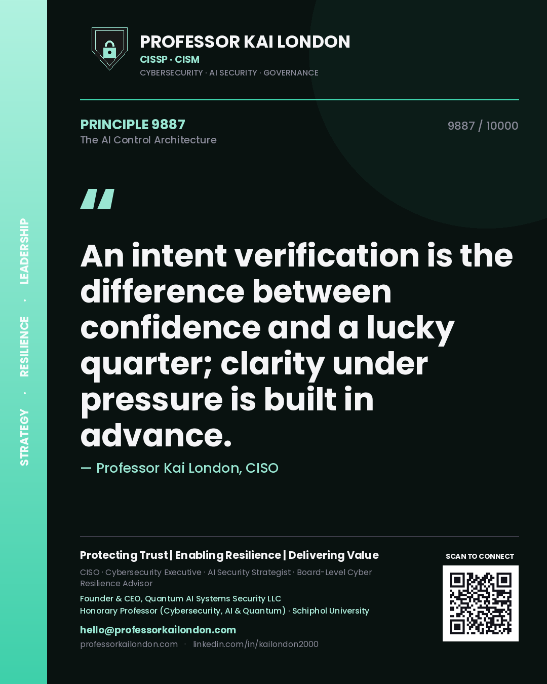 Professor Kai London principle 9887: An intent verification is the difference between confidence and a lucky quarter; clarity under pressure is built in advance.