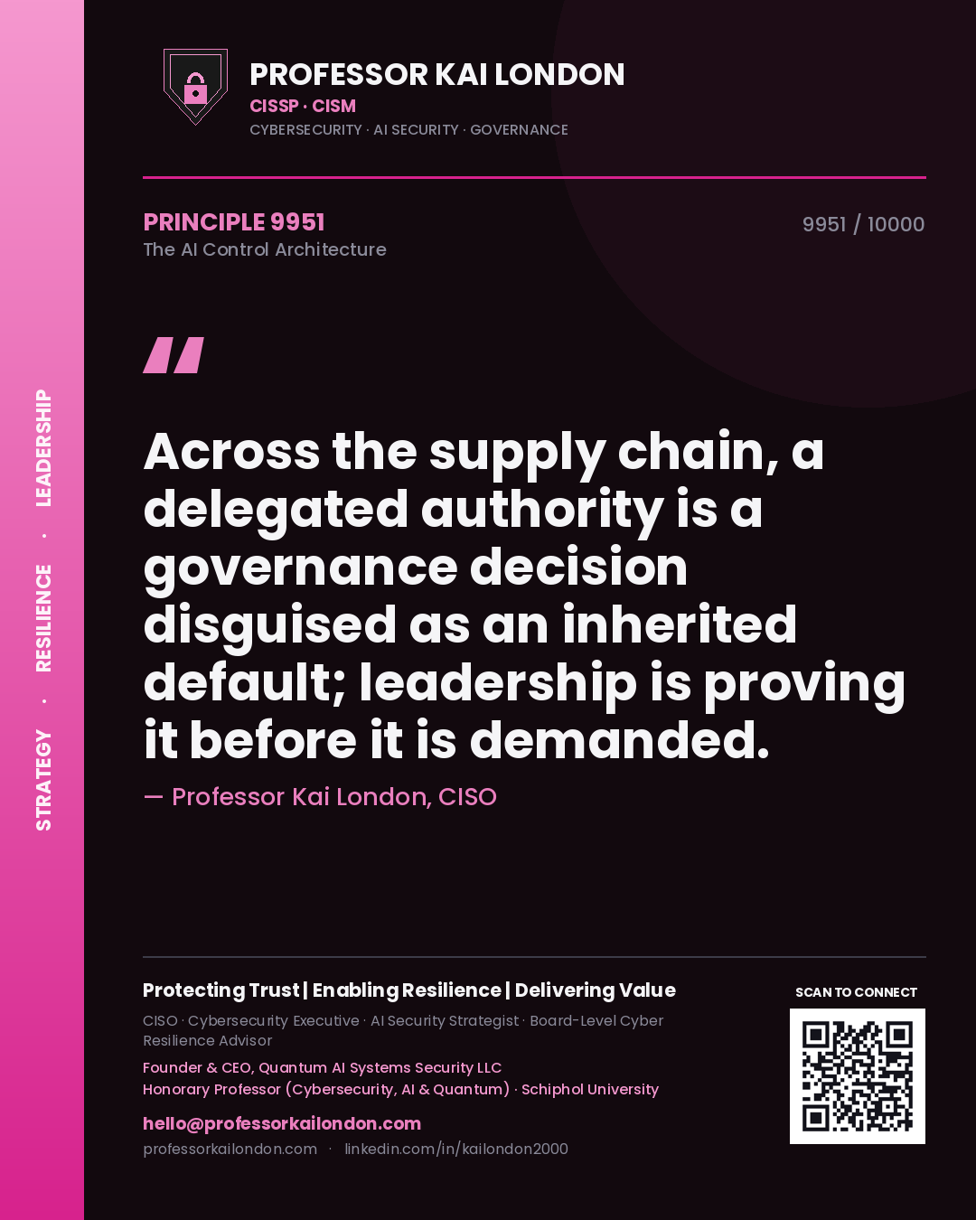 Professor Kai London principle 9951: Across the supply chain, a delegated authority is a governance decision disguised as an inherited default; leadership is proving it before it is demanded.