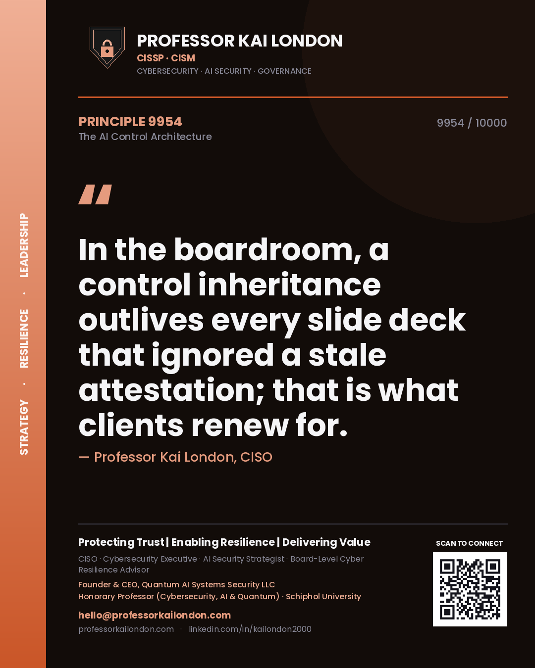 Professor Kai London principle 9954: In the boardroom, a control inheritance outlives every slide deck that ignored a stale attestation; that is what clients renew for.