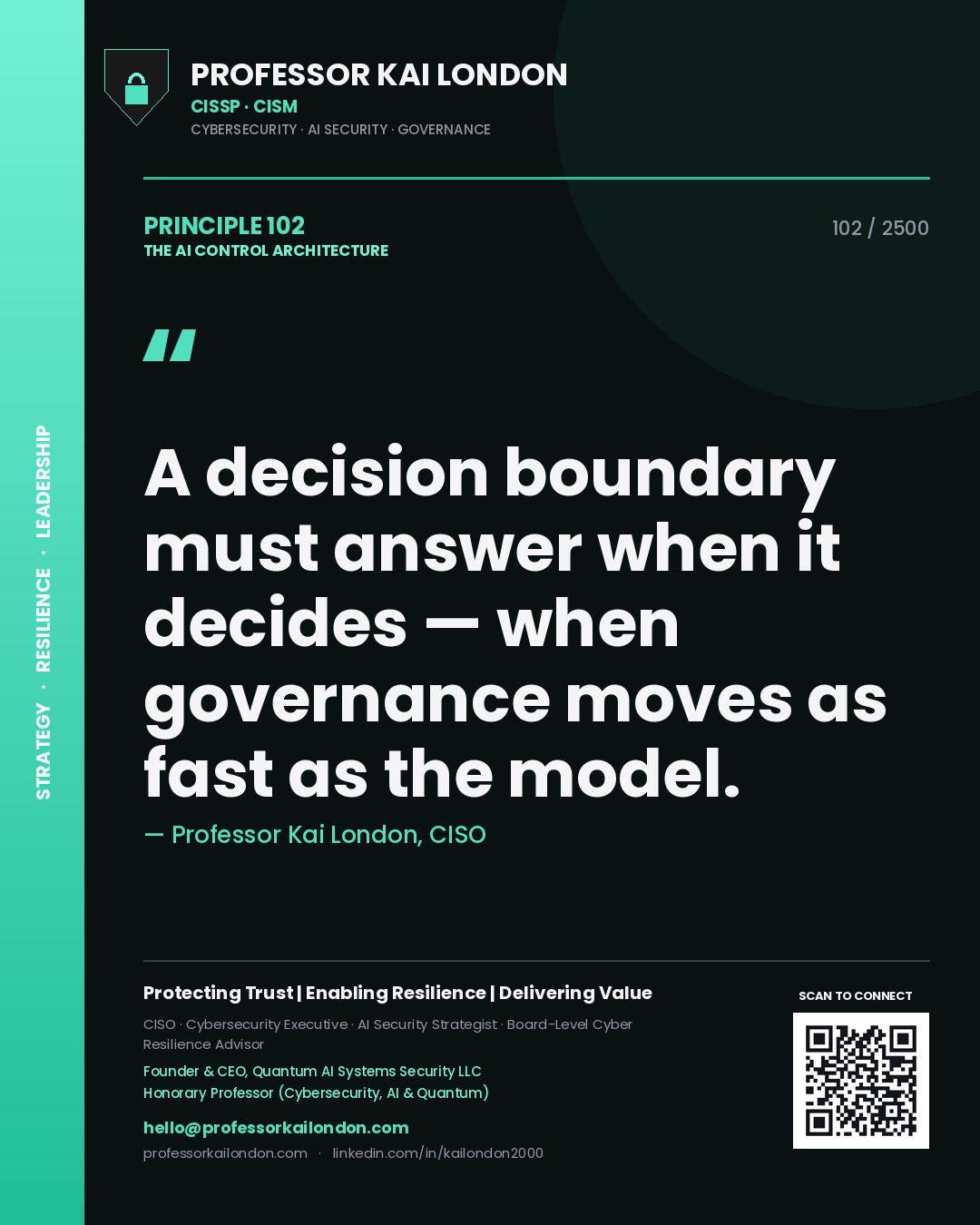 Professor Kai London principle 102: A decision boundary must answer when it decides — when governance moves as fast as the model.